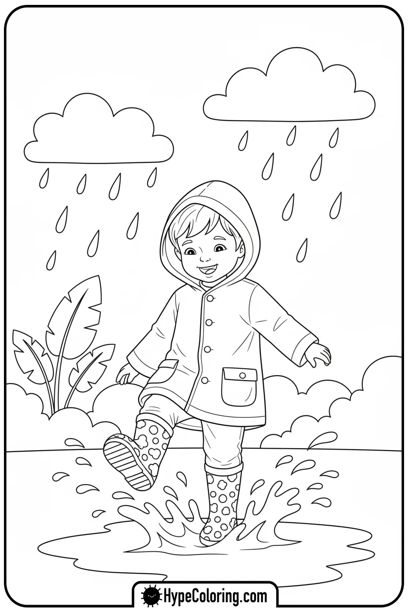 child-splashing-in-puddle - make coloring book pages from photos
