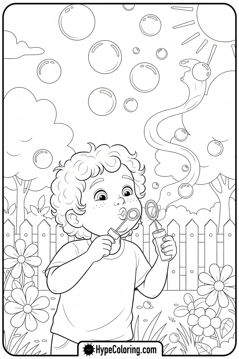 child-blowing-bubbles - make coloring book pages from photos