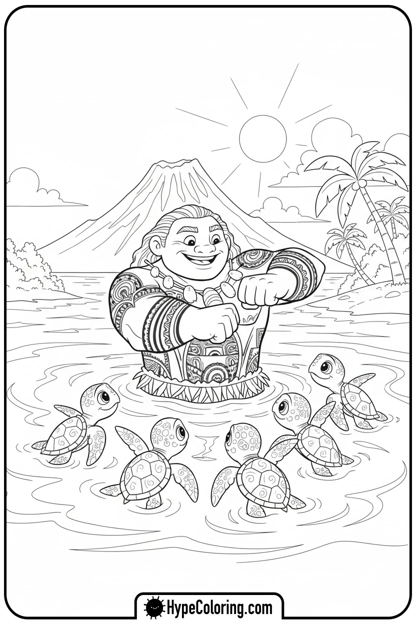 maui-teaching-sea-turtles-to-swim - maui coloring pages