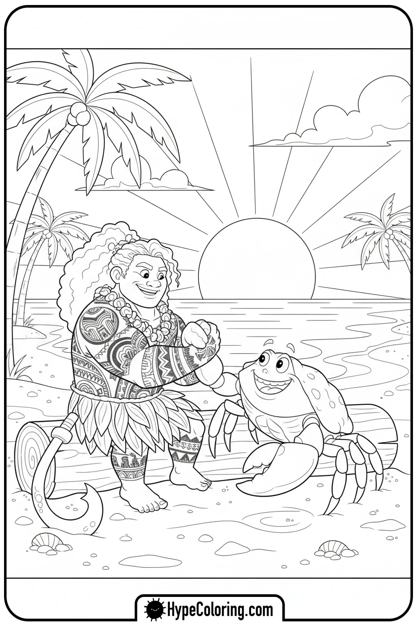 maui-arm-wrestling-a-crab - maui coloring pages