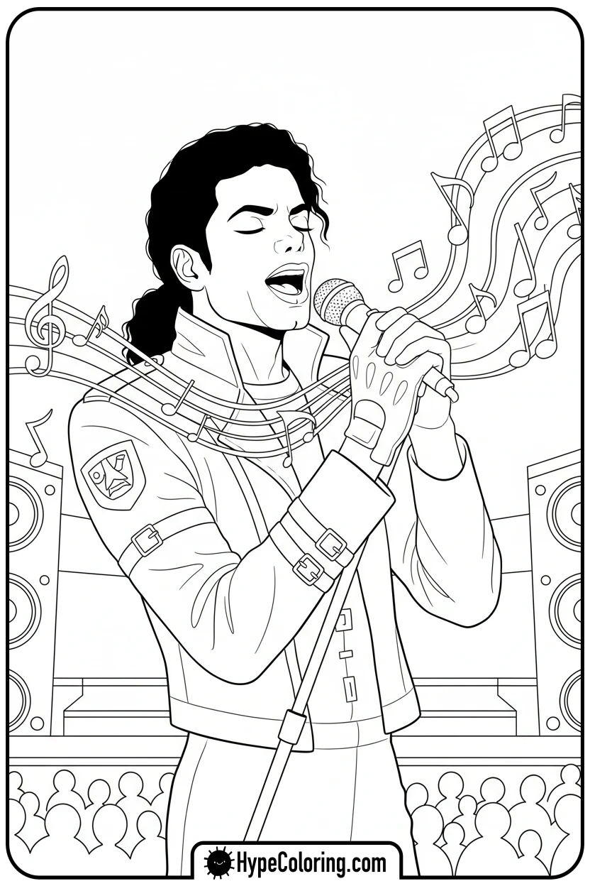 Click to download PDF mj-singing-into-a-microphone - michael jackson coloring pages