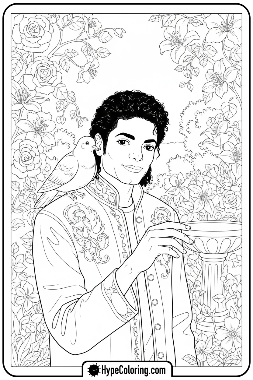 Click to download PDF mj-petting-a-white-dove - michael jackson coloring pages
