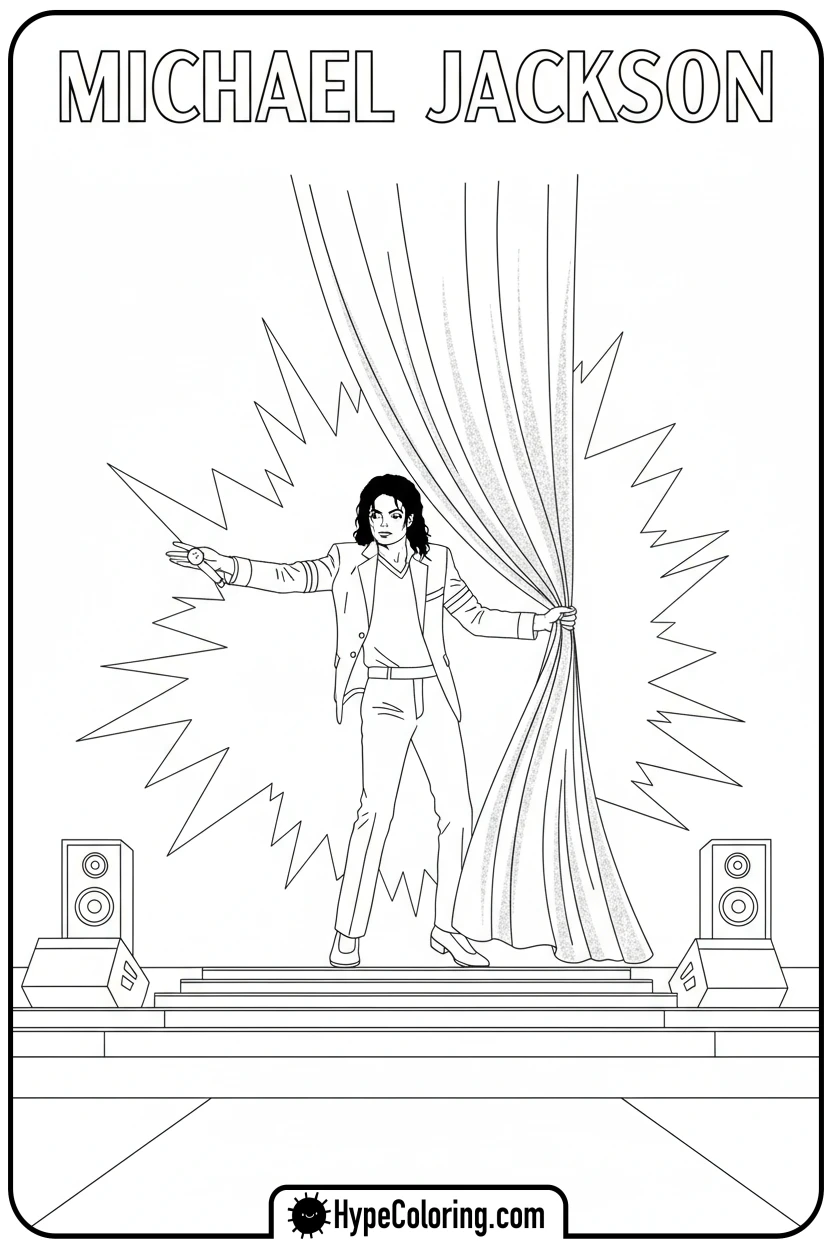 Click to download PDF mj-appearing-on-stage-from-curtain - michael jackson coloring pages