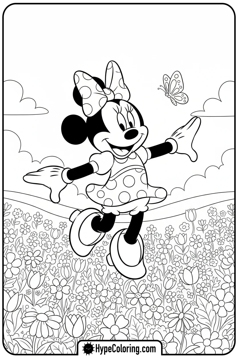 minnie-mouse-skipping-in-flowers - minnie mouse printable coloring pages