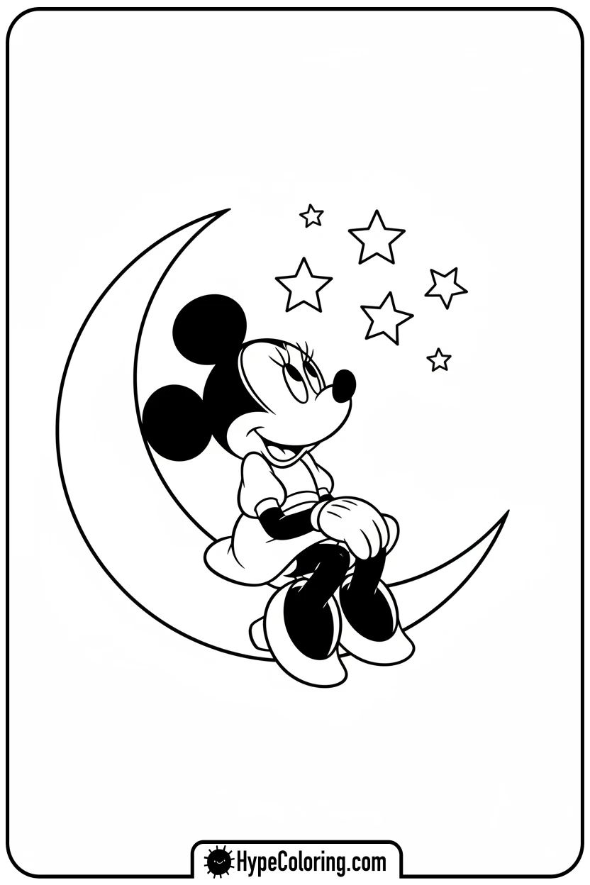 minnie-mouse-on-moon-stargazing - minnie mouse printable coloring pages