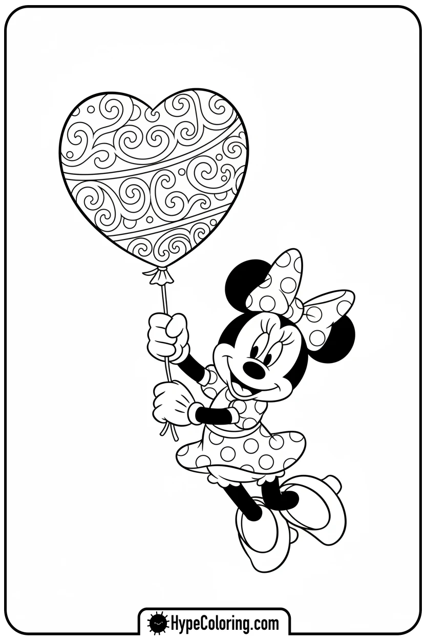 minnie-mouse-with-heart-balloon - minnie mouse printable coloring pages