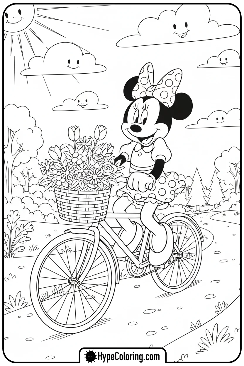 minnie-mouse-riding-a-bike - minnie mouse printable coloring pages