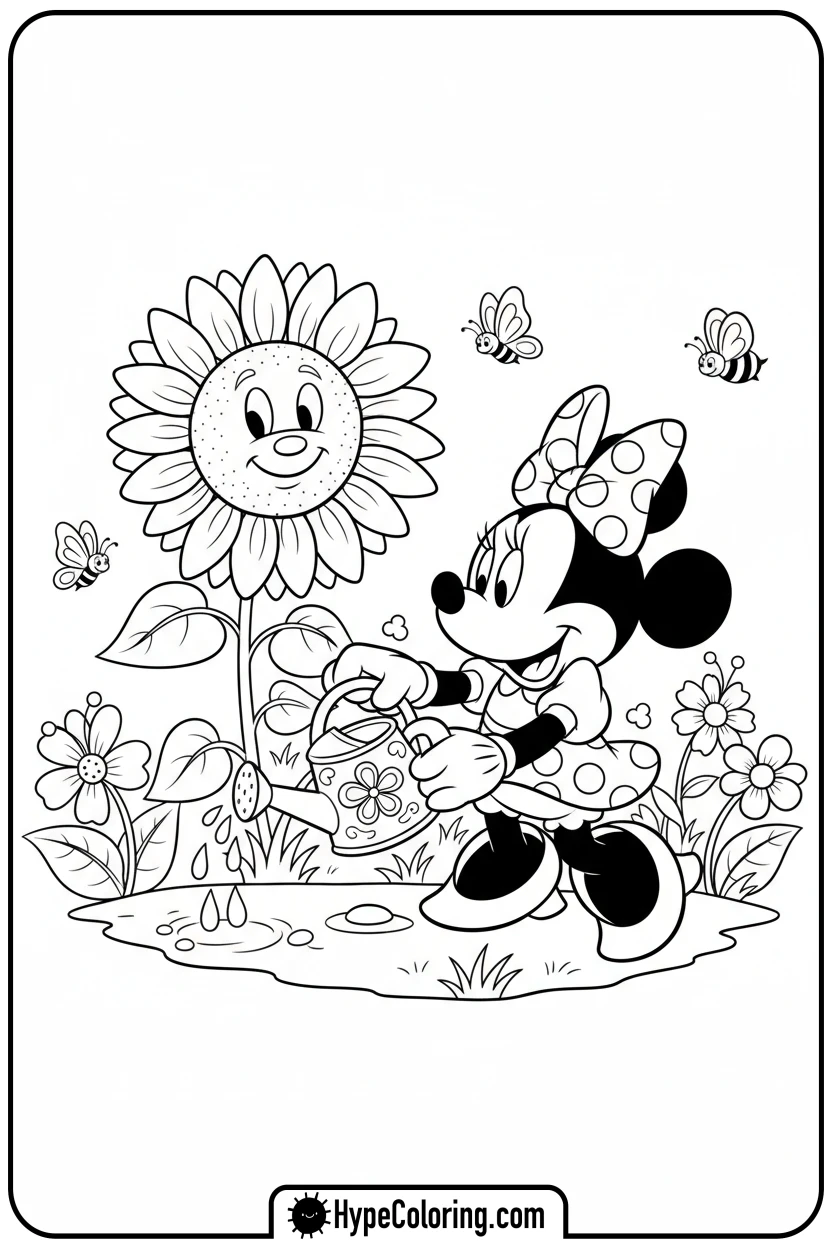 minnie-mouse-watering-sunflower - minnie mouse printable coloring pages
