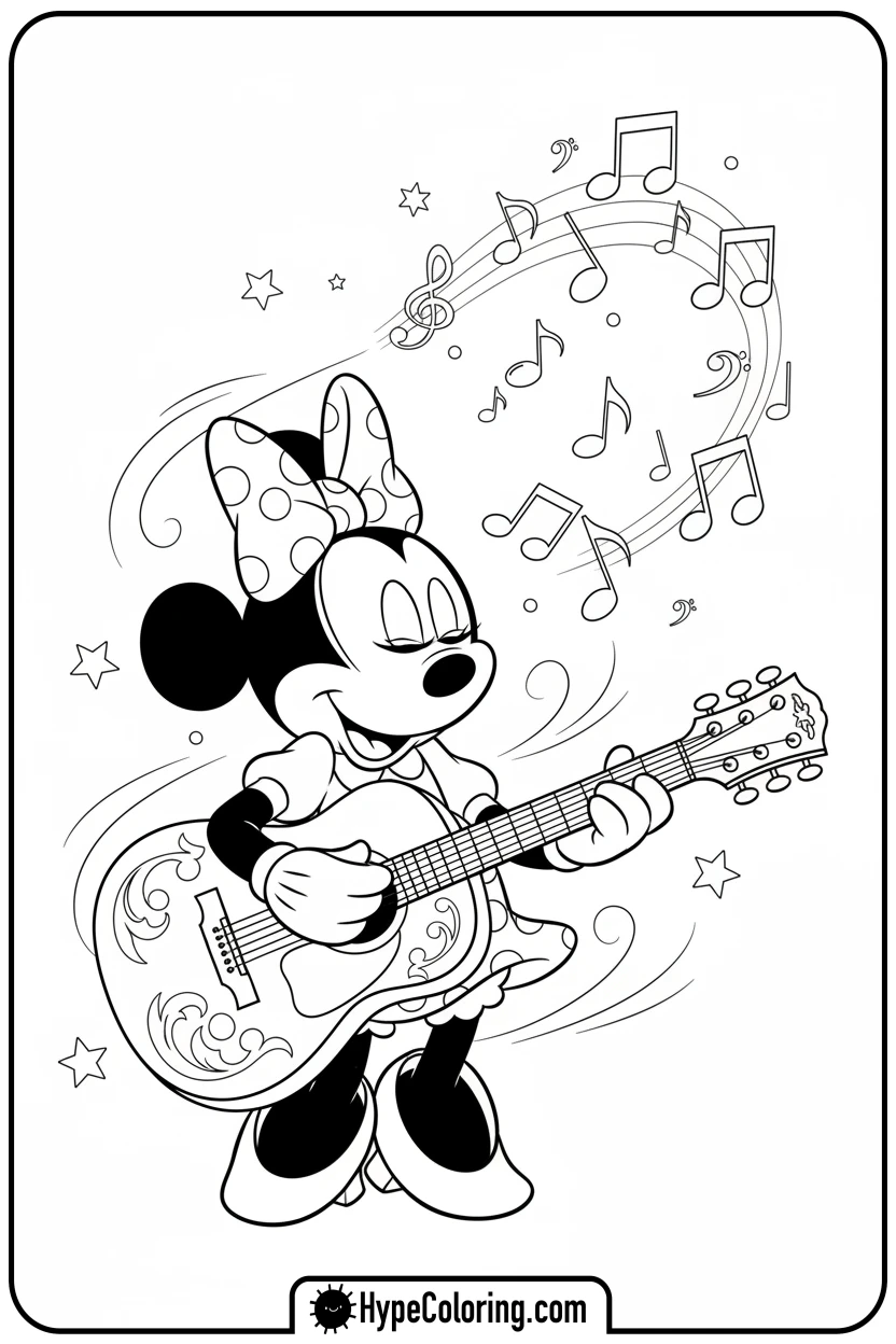 minnie-mouse-playing-guitar - minnie mouse printable coloring pages