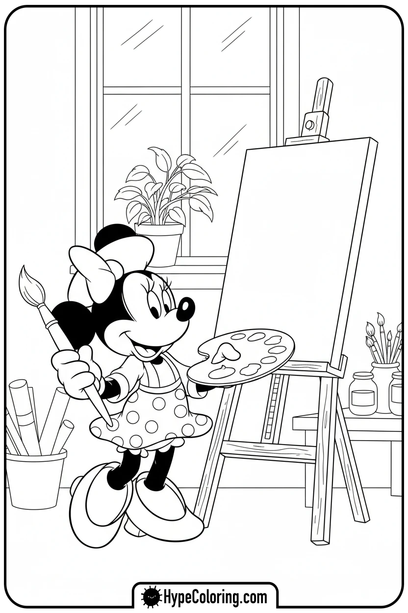 minnie-mouse-painting-on-easel - minnie mouse printable coloring pages
