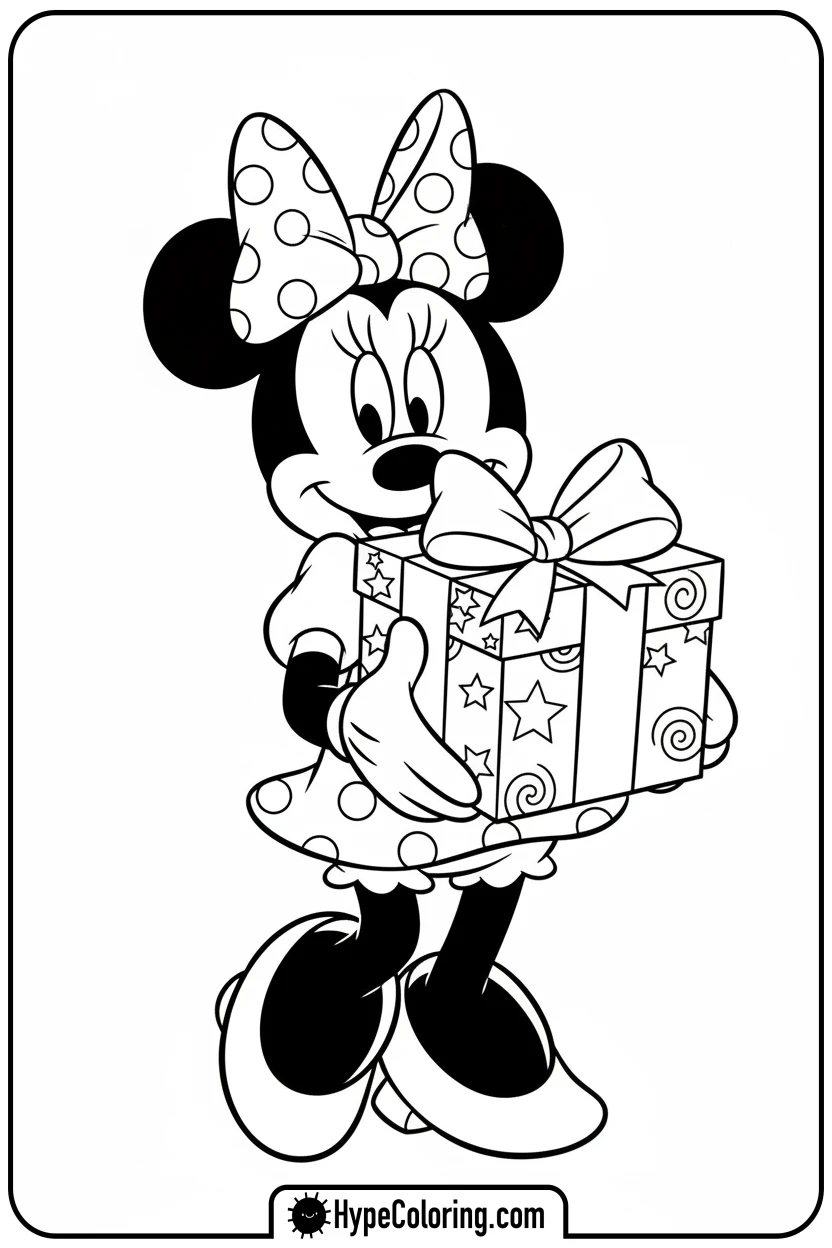 minnie-mouse-holding-a-gift - minnie mouse printable coloring pages