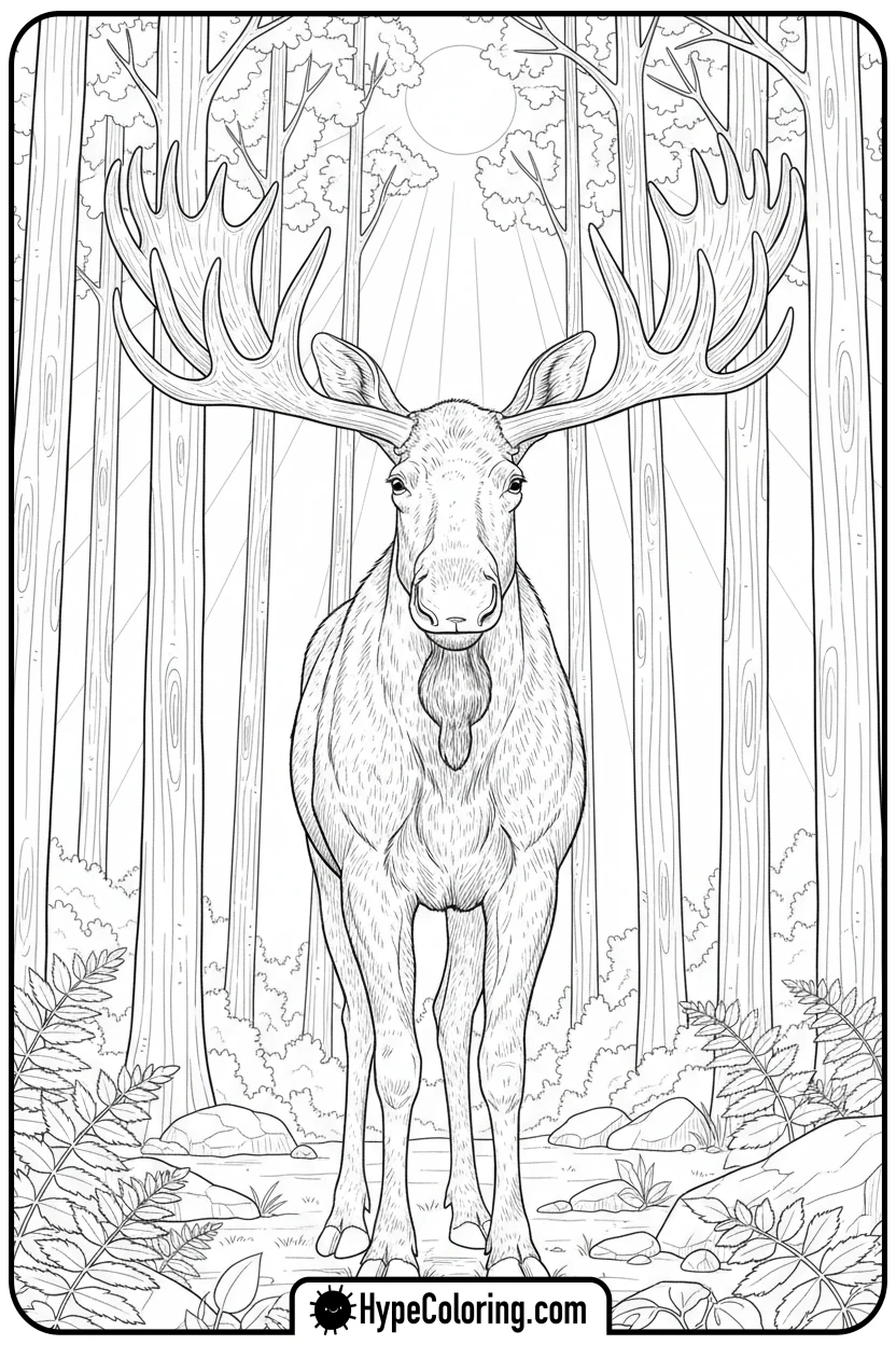 Click to download PDF majestic-moose-in-forest - moose coloring pages