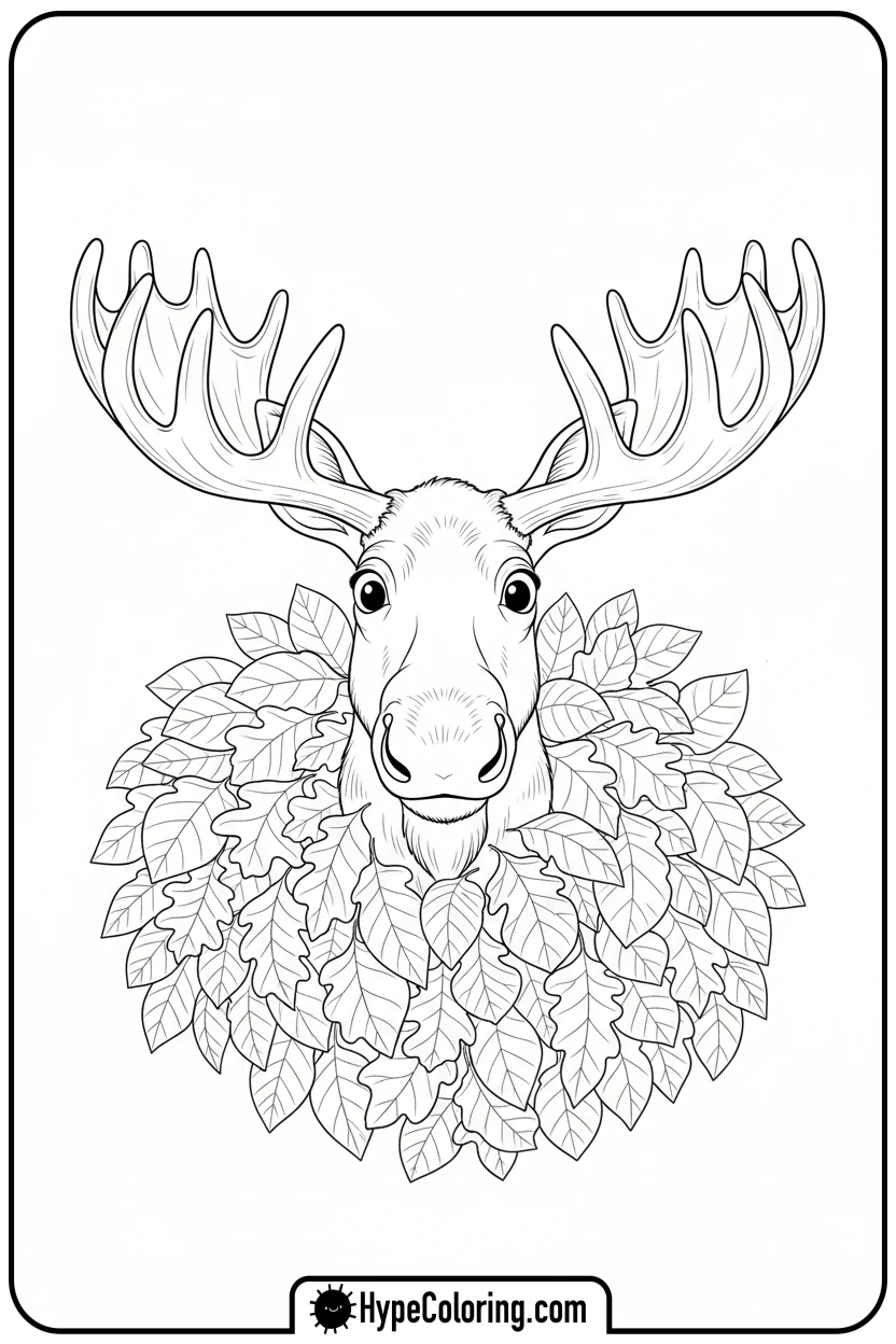 Click to download PDF curious-moose-peeking - moose coloring pages