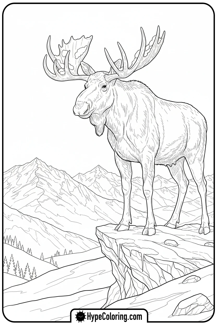 Click to download PDF moose-on-snowy-mountain - moose coloring pages