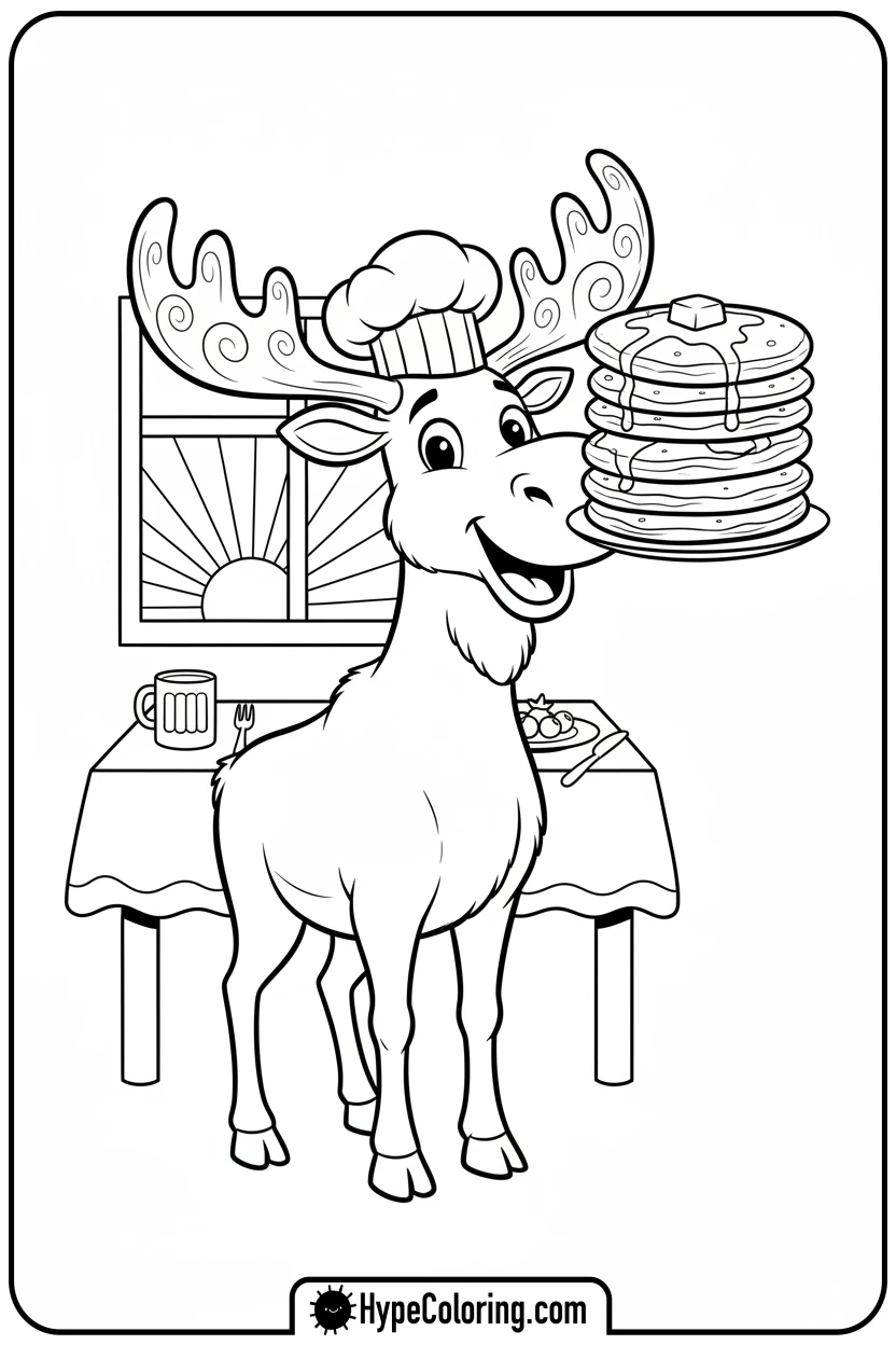 Click to download PDF moose-balancing-pancakes - moose coloring pages