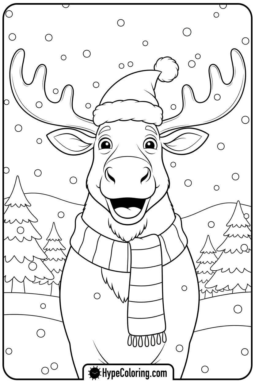 Click to download PDF moose-in-scarf-and-hat - moose coloring pages