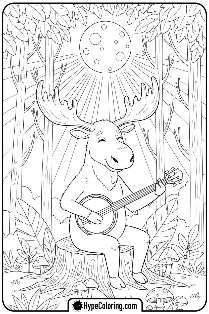 Click to download PDF moose-playing-banjo - moose coloring pages