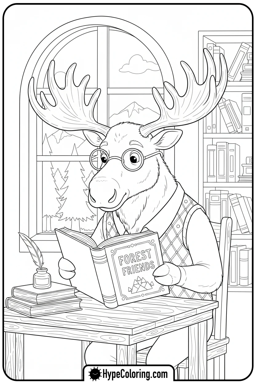 Click to download PDF moose-reading-book - moose coloring pages