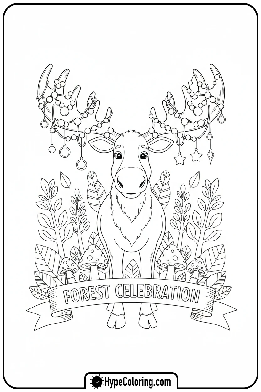 Click to download PDF moose-decorating-antlers - moose coloring pages