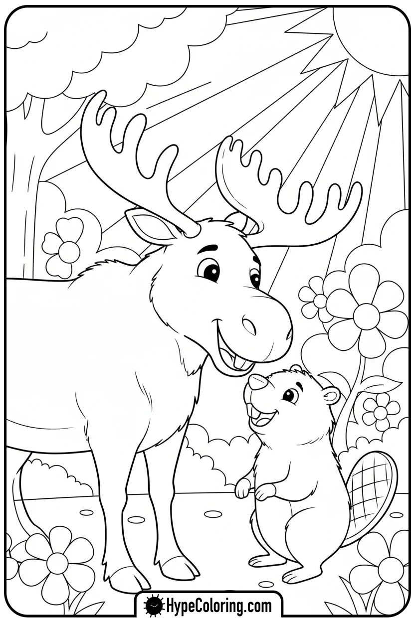 Click to download PDF moose-nuzzling-beaver - moose coloring pages