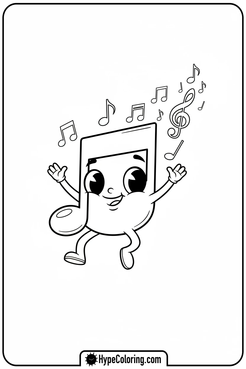 music-note-character-jumping - music coloring page