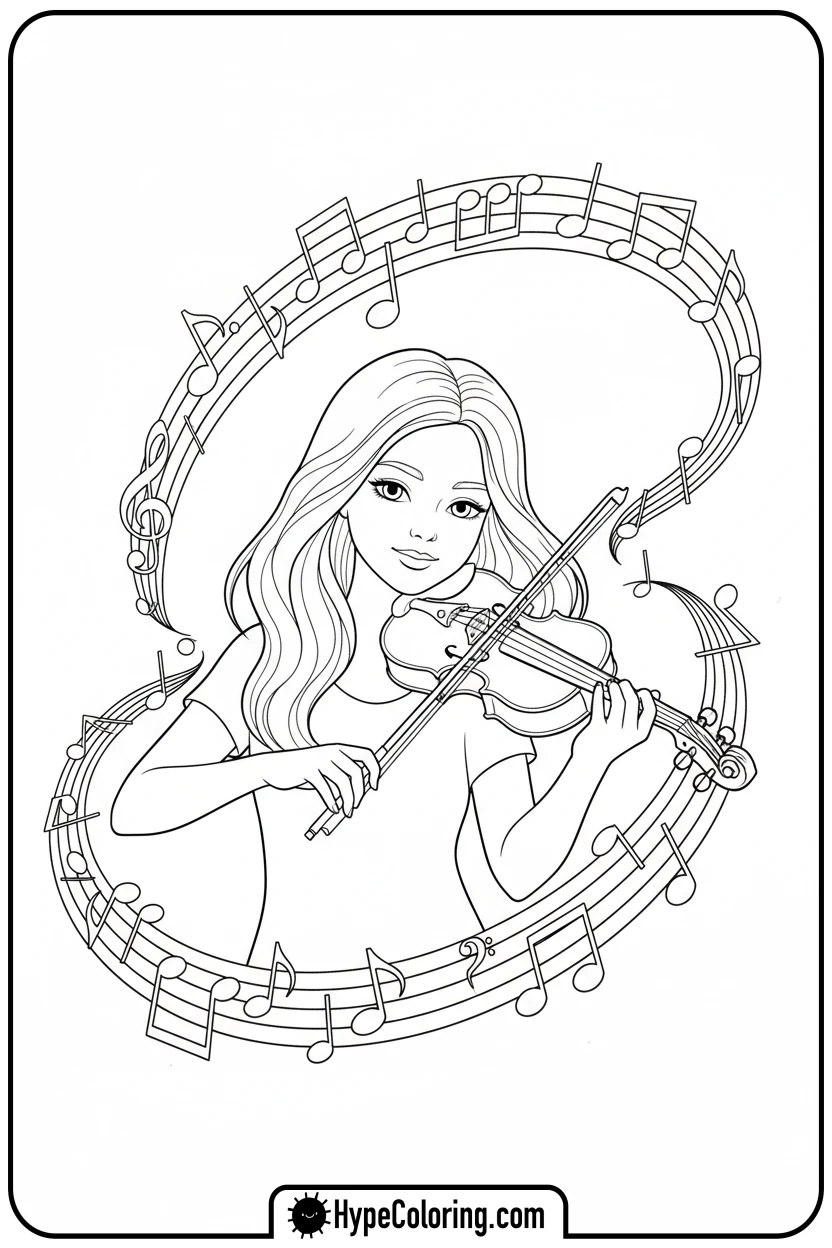 girl-playing-violin - music coloring page