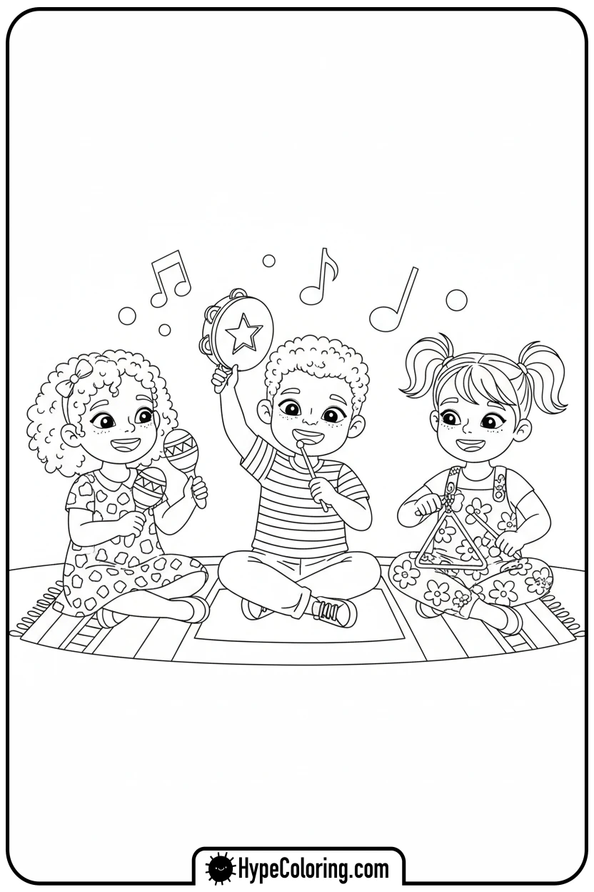 children-playing-percussion - music coloring page