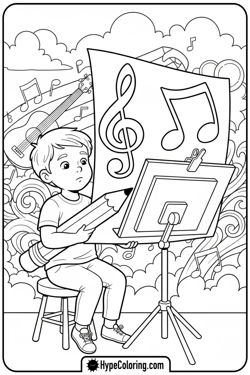 child-drawing-music-notes - music coloring page