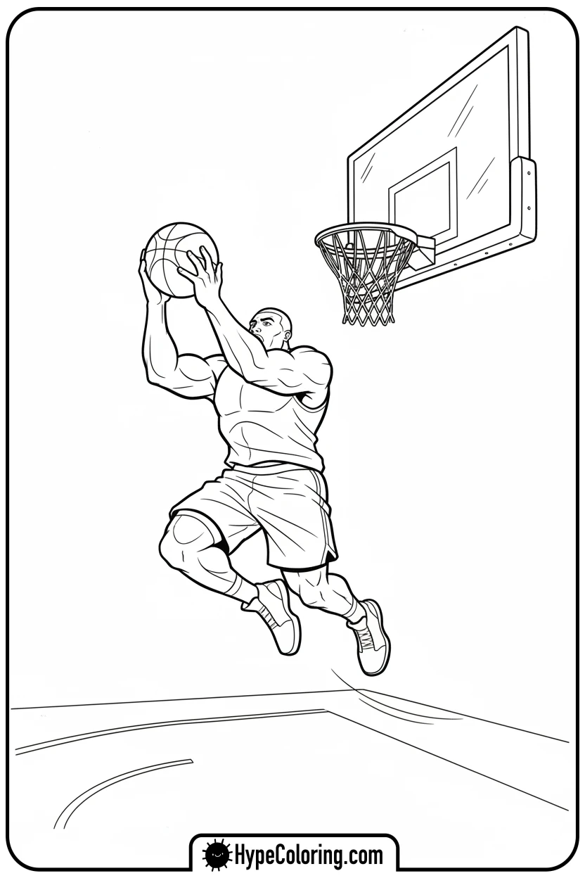 player-doing-a-powerful-dunk - nba basketball coloring pages