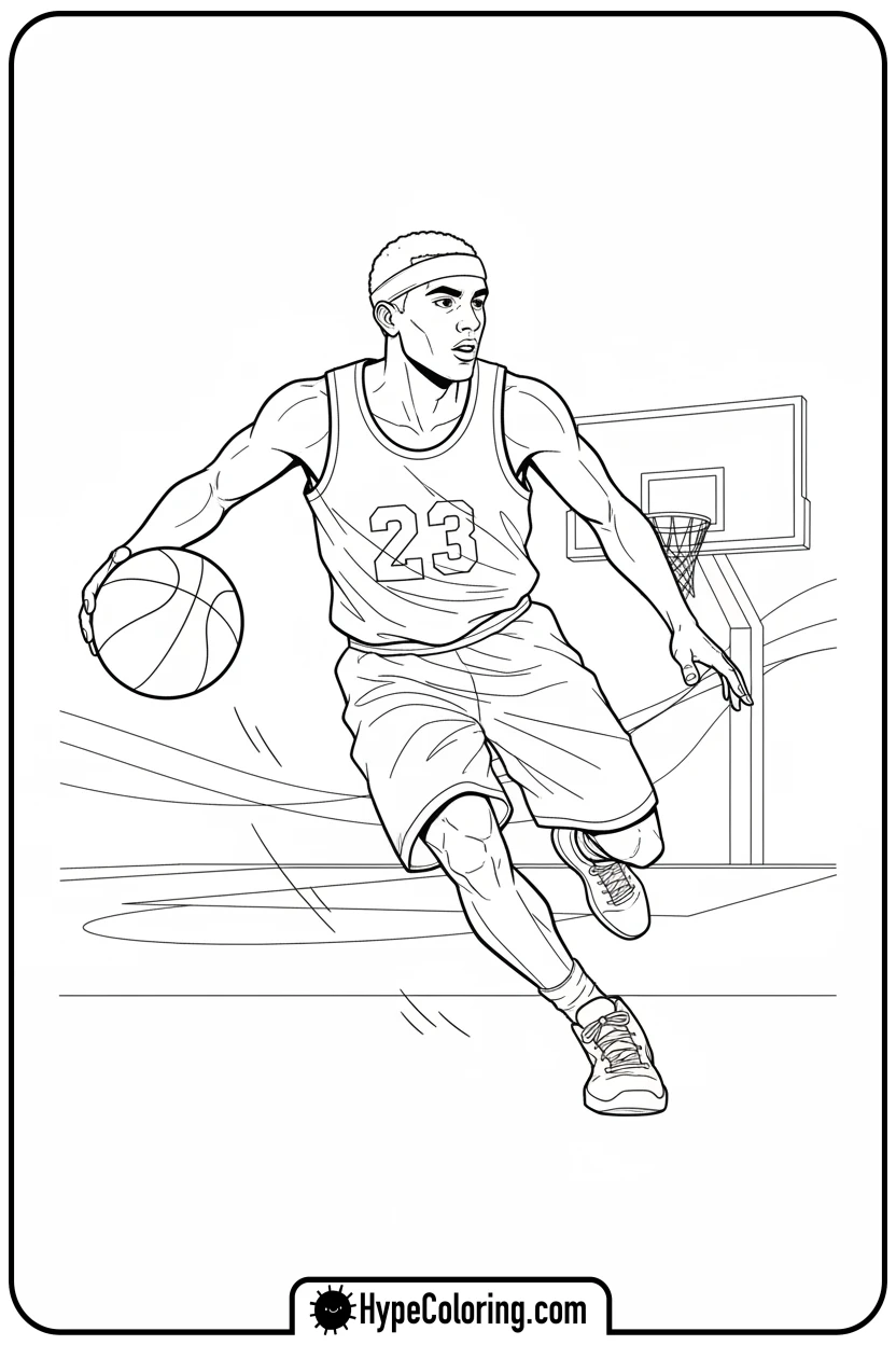 player-dribbling-the-basketball - nba basketball coloring pages