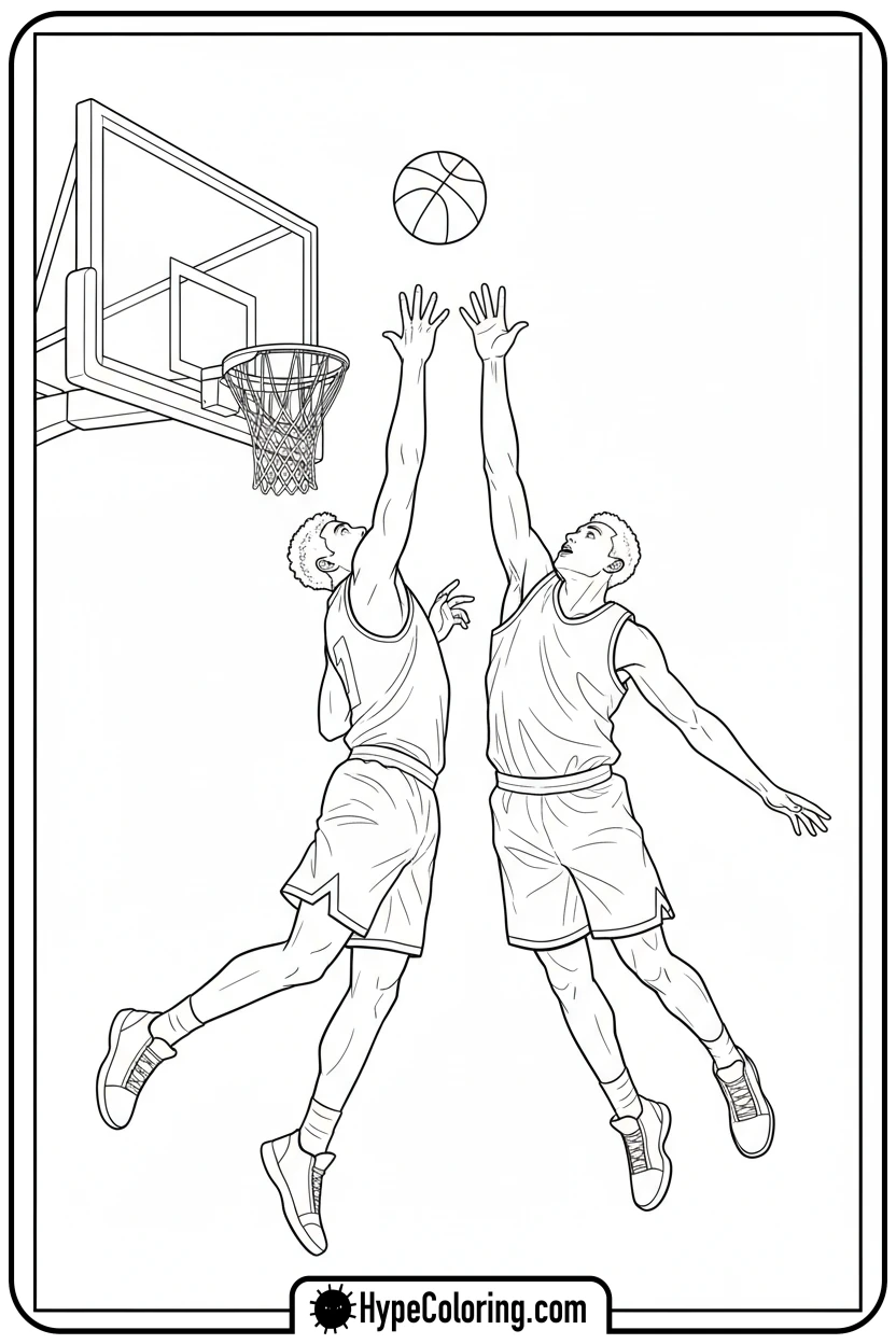 players-jumping-for-a-rebound - nba basketball coloring pages