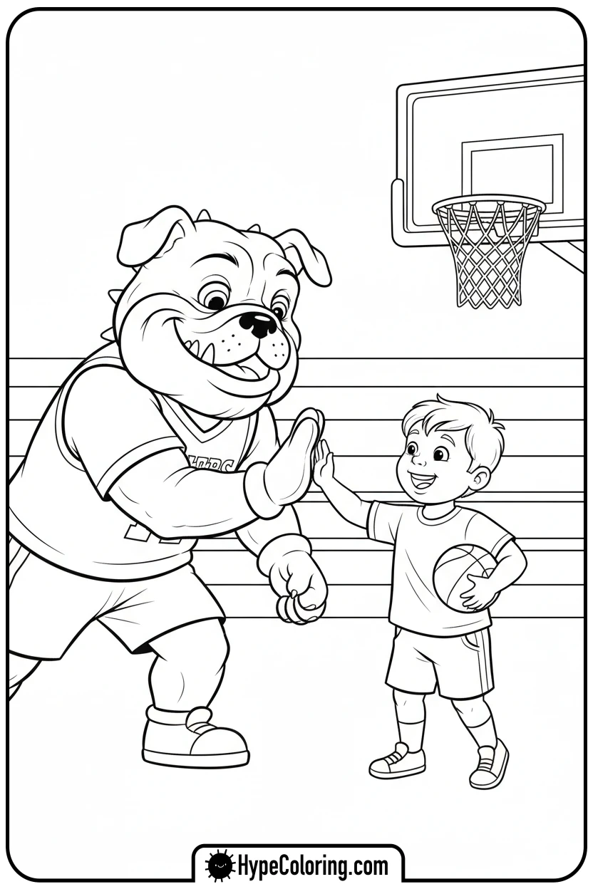 mascot-high-fiving-a-child - nba basketball coloring pages