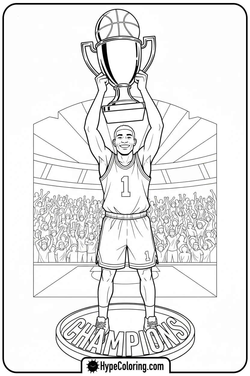 player-holding-a-championship-trophy - nba basketball coloring pages