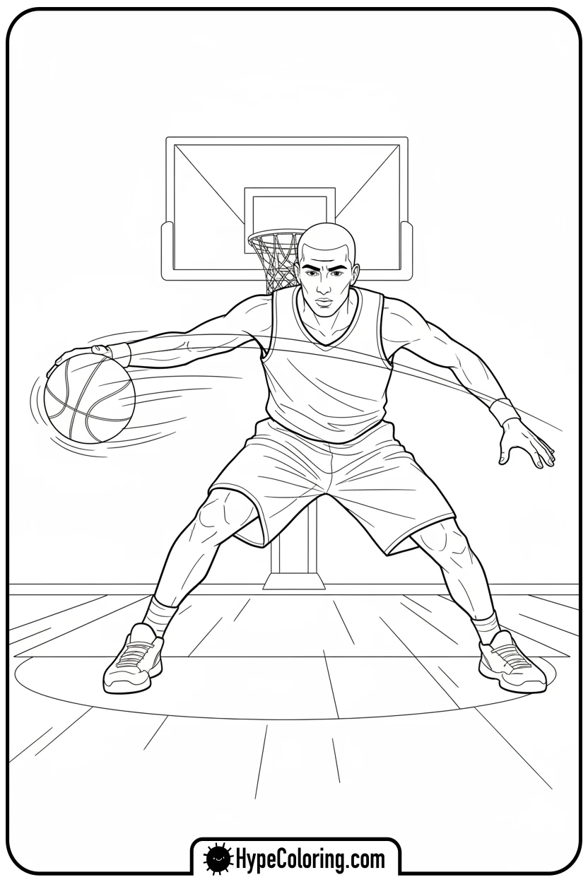 player-doing-a-crossover-dribble - nba basketball coloring pages
