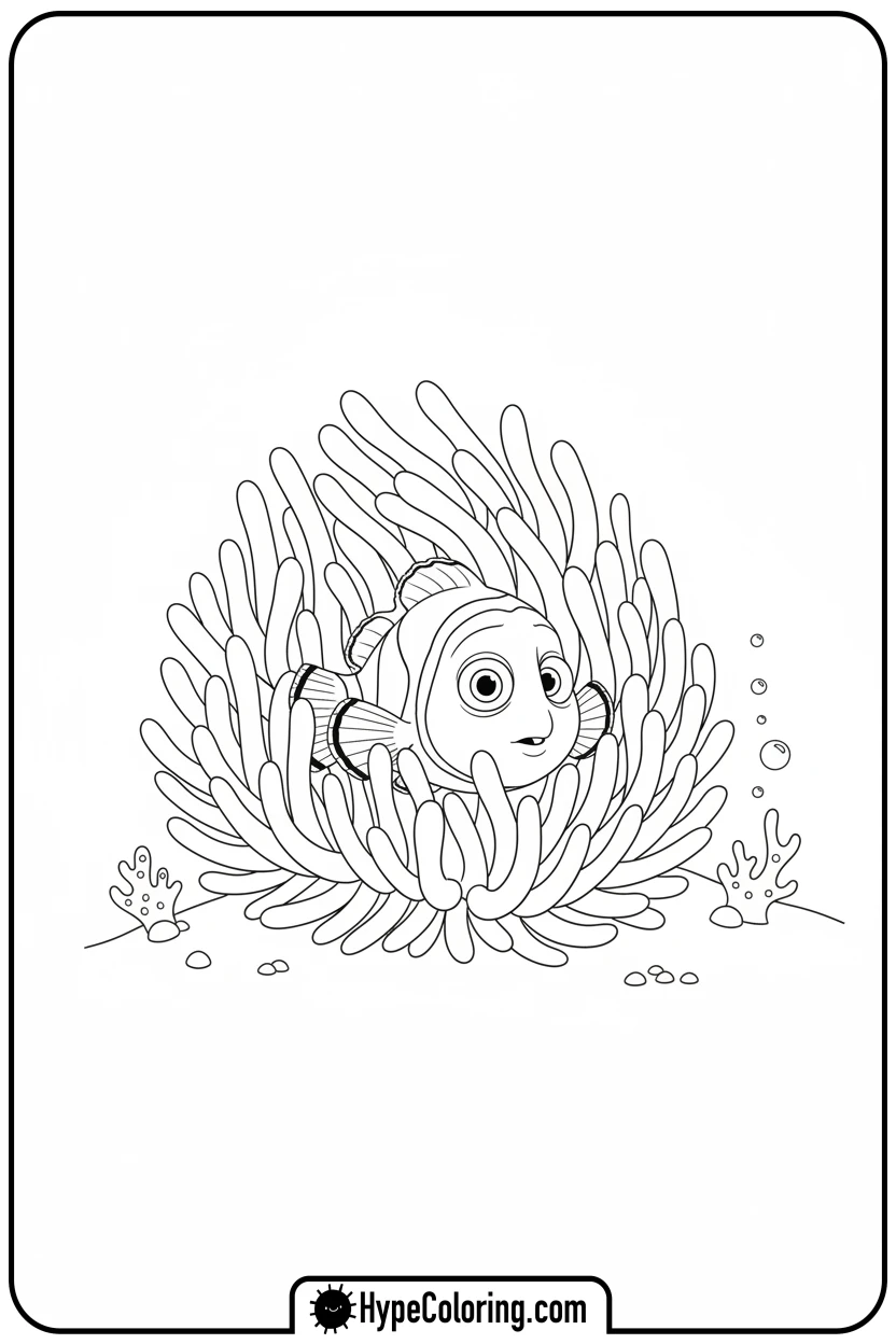 Click to download PDF nemo-peeking-from-anemone - nemo color page