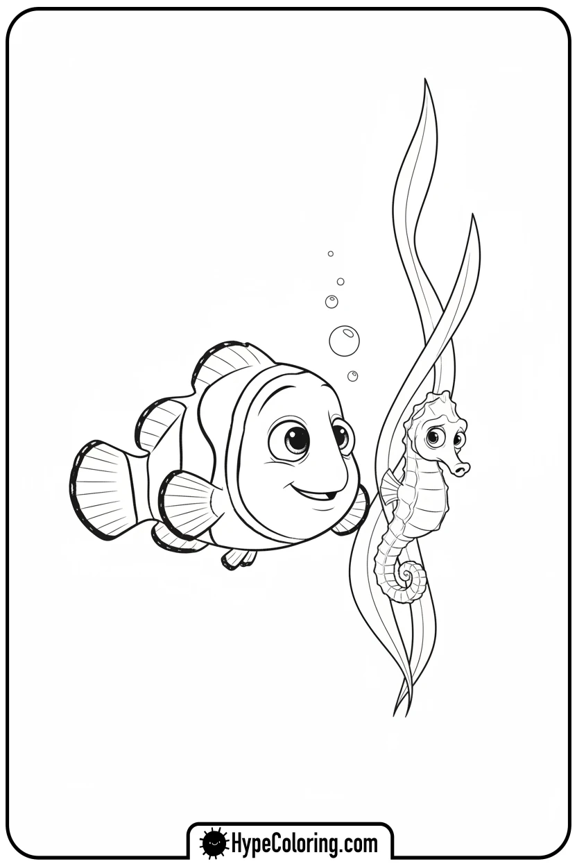 Click to download PDF nemo-watching-seahorse - nemo color page