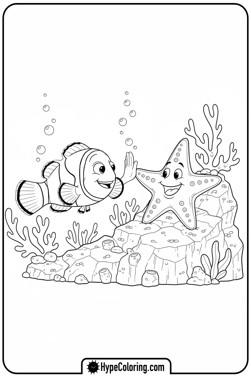 Click to download PDF nemo-high-fiving-starfish - nemo color page