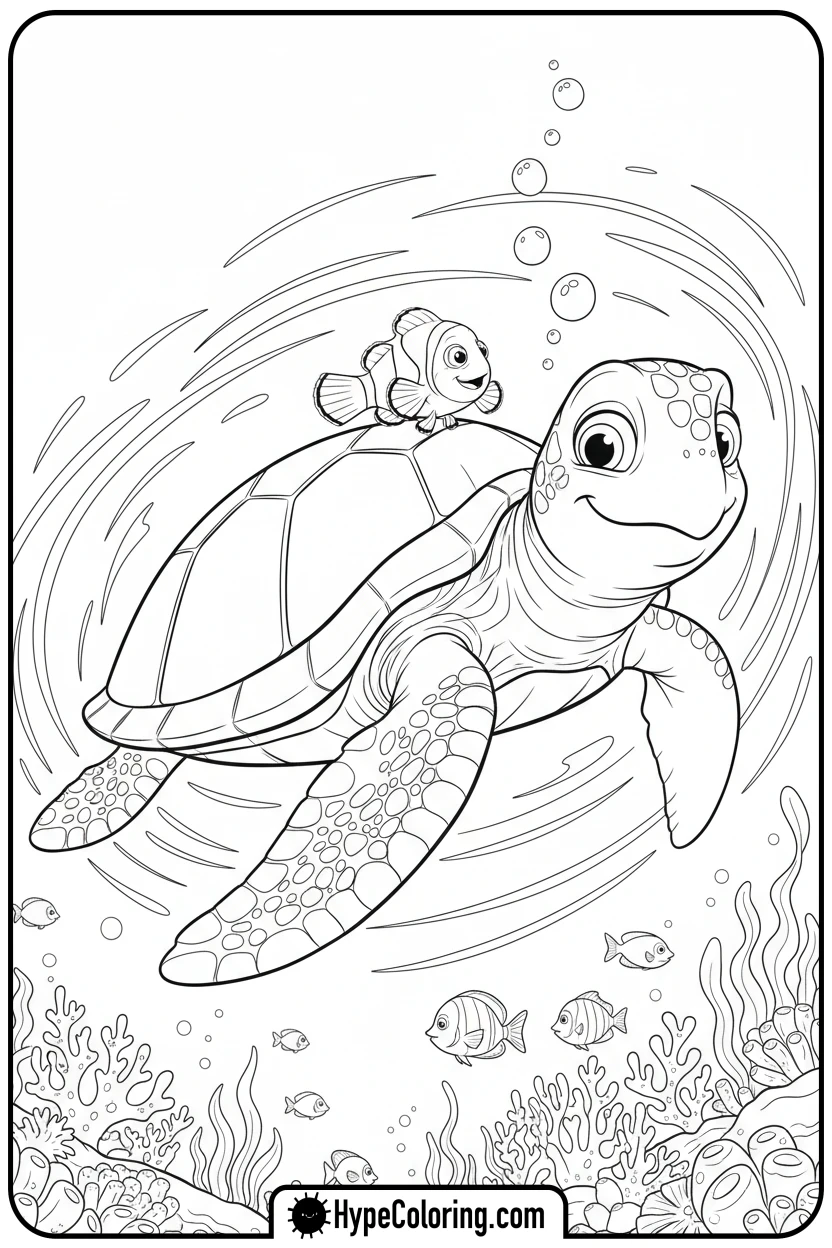 Click to download PDF nemo-riding-sea-turtle - nemo color page