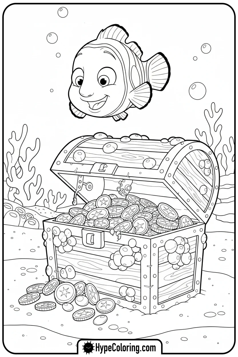 Click to download PDF nemo-at-treasure-chest - nemo color page