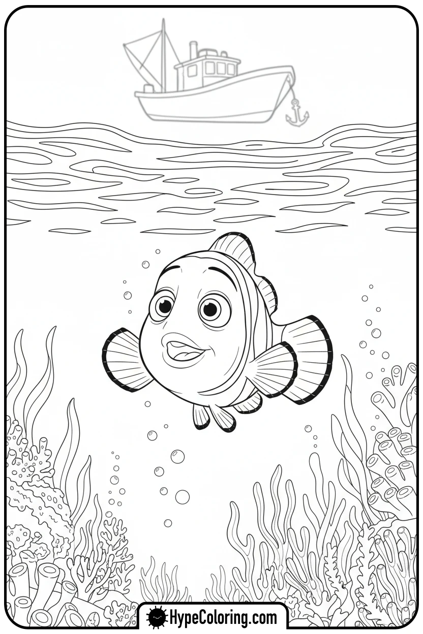Click to download PDF nemo-watching-boat - nemo color page
