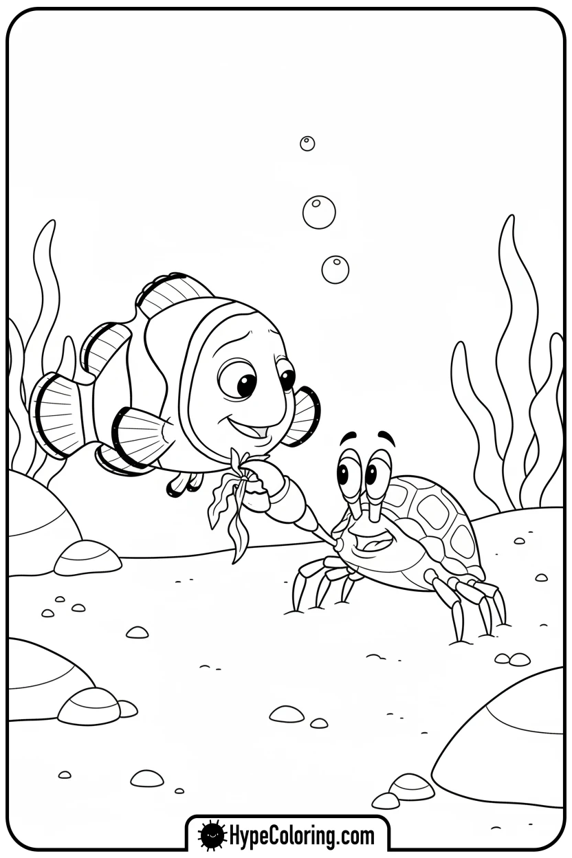 Click to download PDF nemo-helping-crab - nemo color page