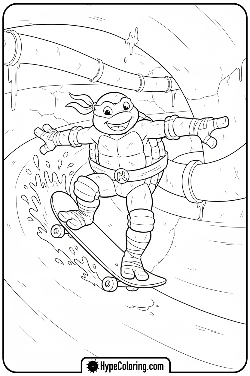 michelangelo-skateboarding - ninja turtles coloring page