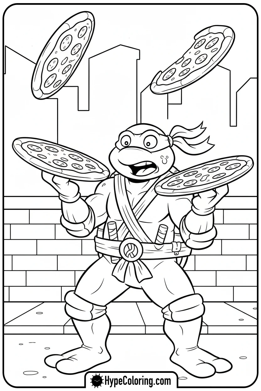 michelangelo-juggling-pizzas - ninja turtles coloring page