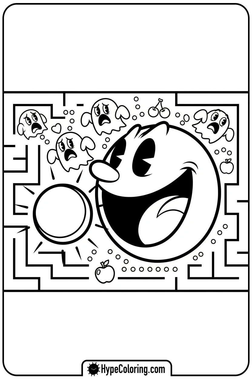 Click to download PDF pac-man-eating-power-pellet - pac man coloring pages