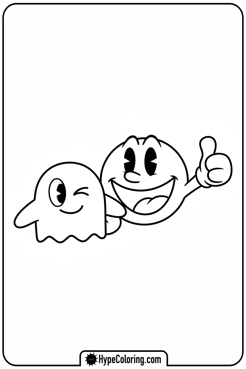 Click to download PDF pac-man-with-inky-ghost - pac man coloring pages