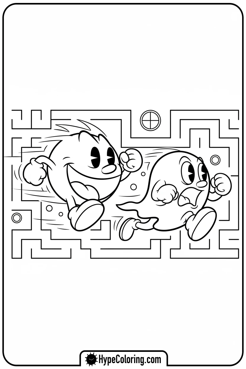 Click to download PDF pac-man-chasing-blinky - pac man coloring pages
