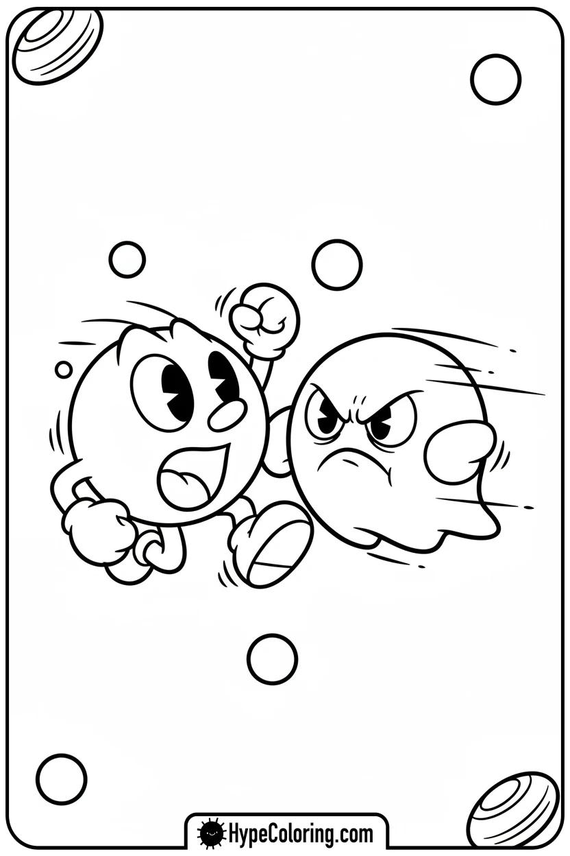 Click to download PDF pac-man-dodging-pinky - pac man coloring pages