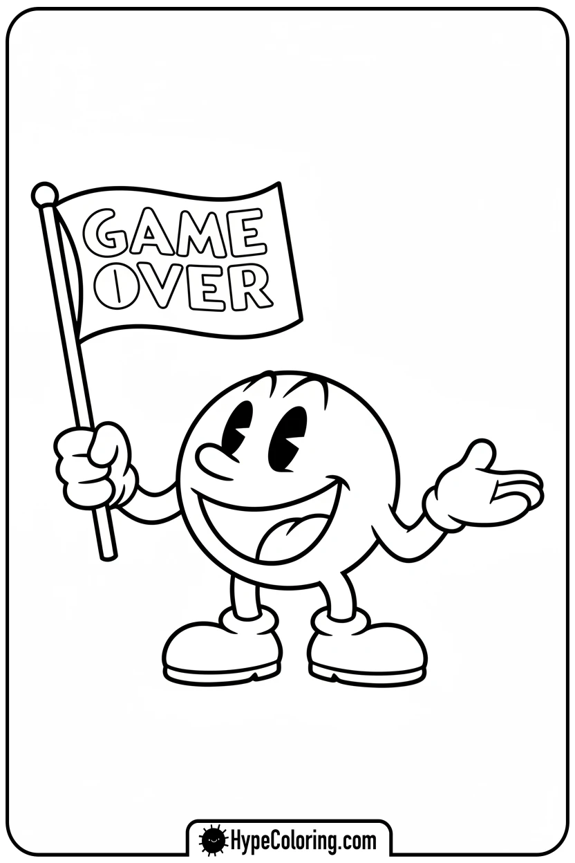 Click to download PDF pac-man-with-game-over-flag - pac man coloring pages