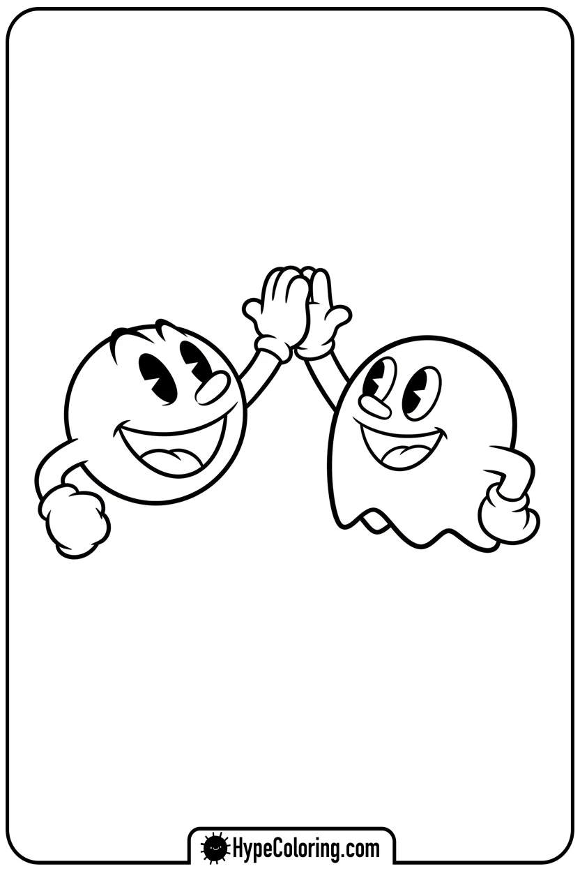 Click to download PDF pac-man-high-fiving-clyde - pac man coloring pages