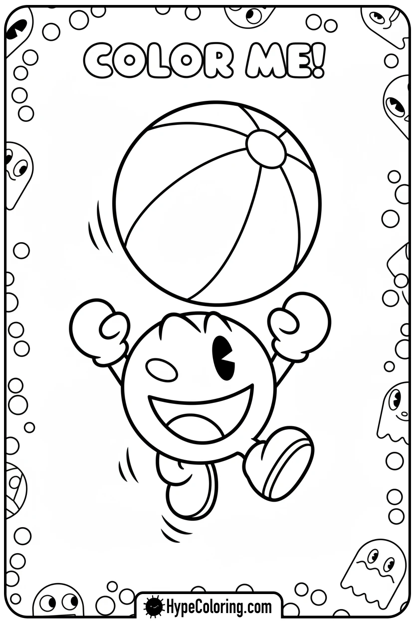 Click to download PDF pac-man-bouncing-beach-ball - pac man coloring pages